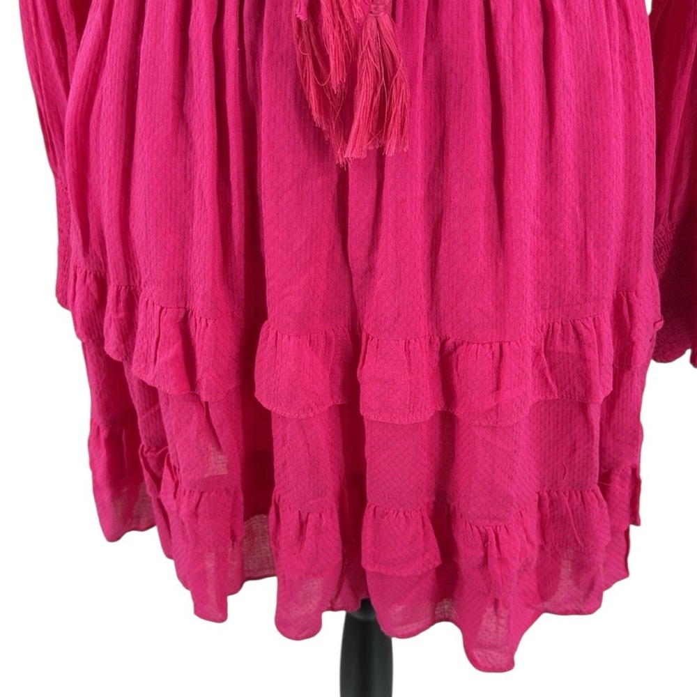 Allison New York Hot Pink Smocked Ruffle Mini Dress Women’s M – Boho Cottagecore - Picture 6 of 13